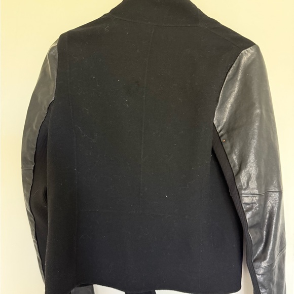 Women's Black Jacket with Leather Sleeves - Picture 6 of 9